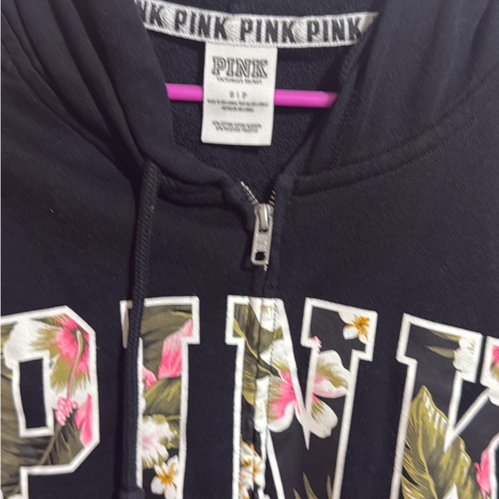 PINK Victoria's Secret Black Hoodie with Floral Logo - Picture 3 of 3